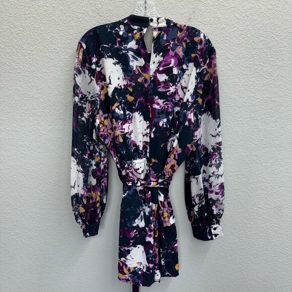 Lane Bryant X Girl With Curves Dress Women's Sz 18 Purple Floral Mini Tie Waist - Picture 2 of 4